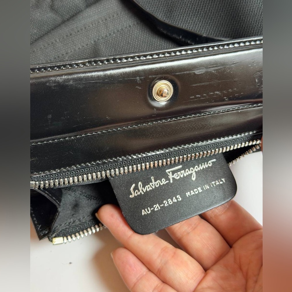 Salvatore Ferragamo Gancini Hand Bag in Black Nylon with Black Leather Trim - Picture 9 of 10